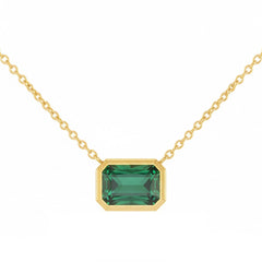 1.20ct G SI 14kt Yellow Gold Emerald Gemstone Bezel Set Pendant Necklace 18" Long