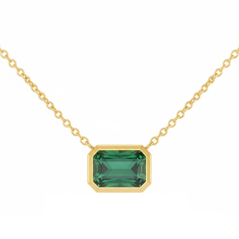 1.20ct G SI 14kt Yellow Gold Emerald Gemstone Bezel Set Pendant Necklace 18" Long