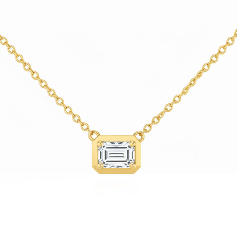 .29ct G SI 14kt Yellow Gold Emerald Cut Diamond Pendant Necklace 16+2" Long