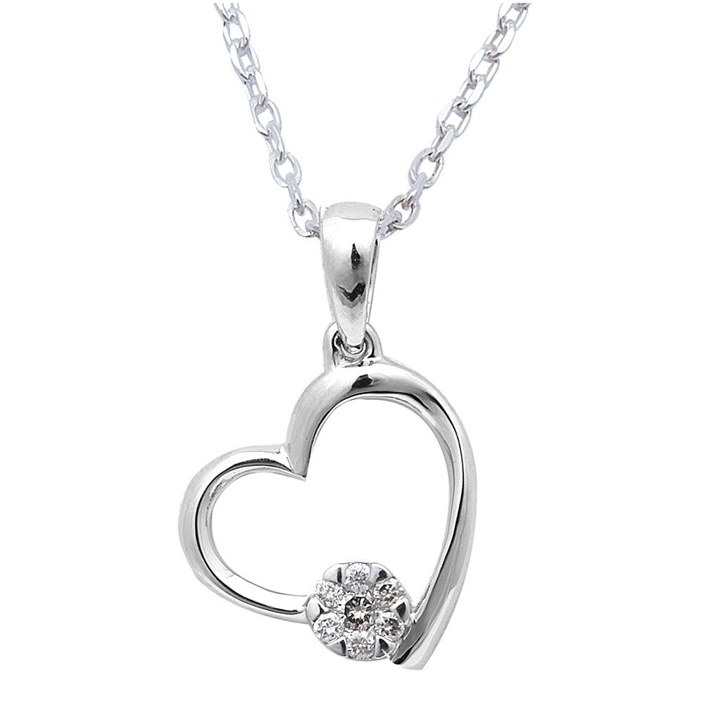 DIAMOND CLOSEOUT! Gift for her! .06ct Round Diamond Heart Pendant Necklace 14kt White Gold