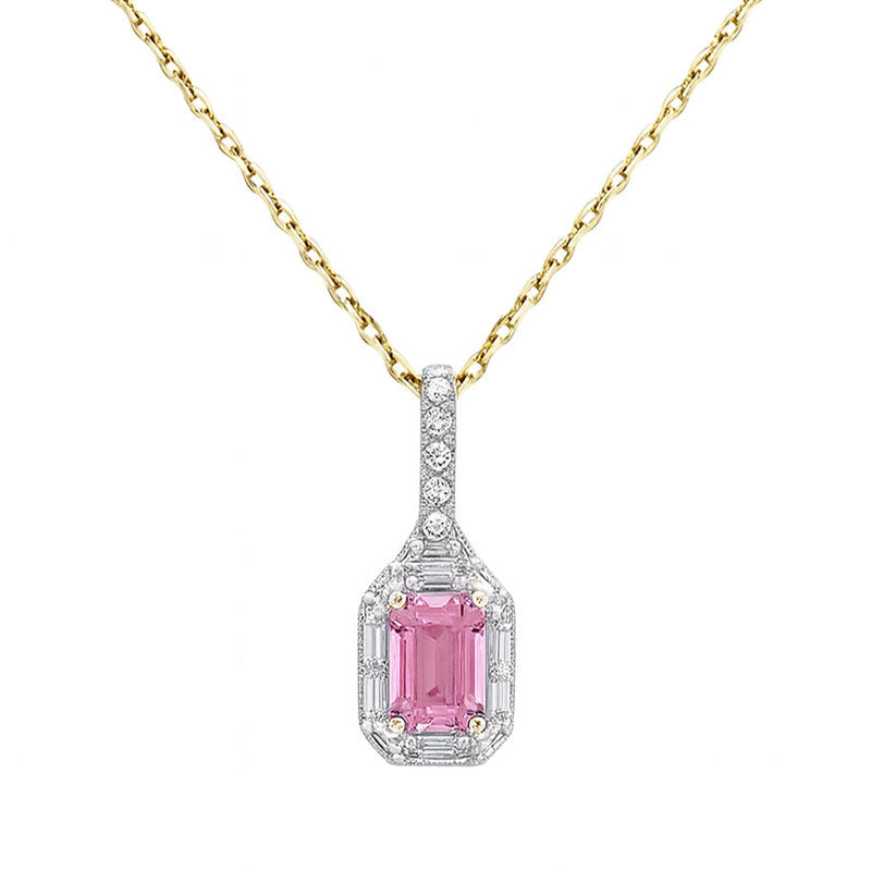 SPECIAL! .69ct G SI 14kt Yellow Gold Diamond & Pink Sapphire Drop Pendant Necklace 18" Long
