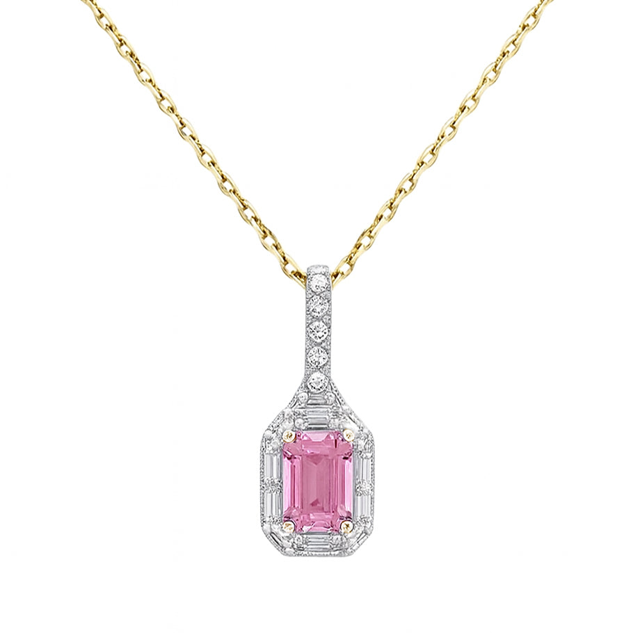 SPECIAL! .69ct G SI 14kt Yellow Gold Diamond & Pink Sapphire Drop Pendant Necklace 18" Long