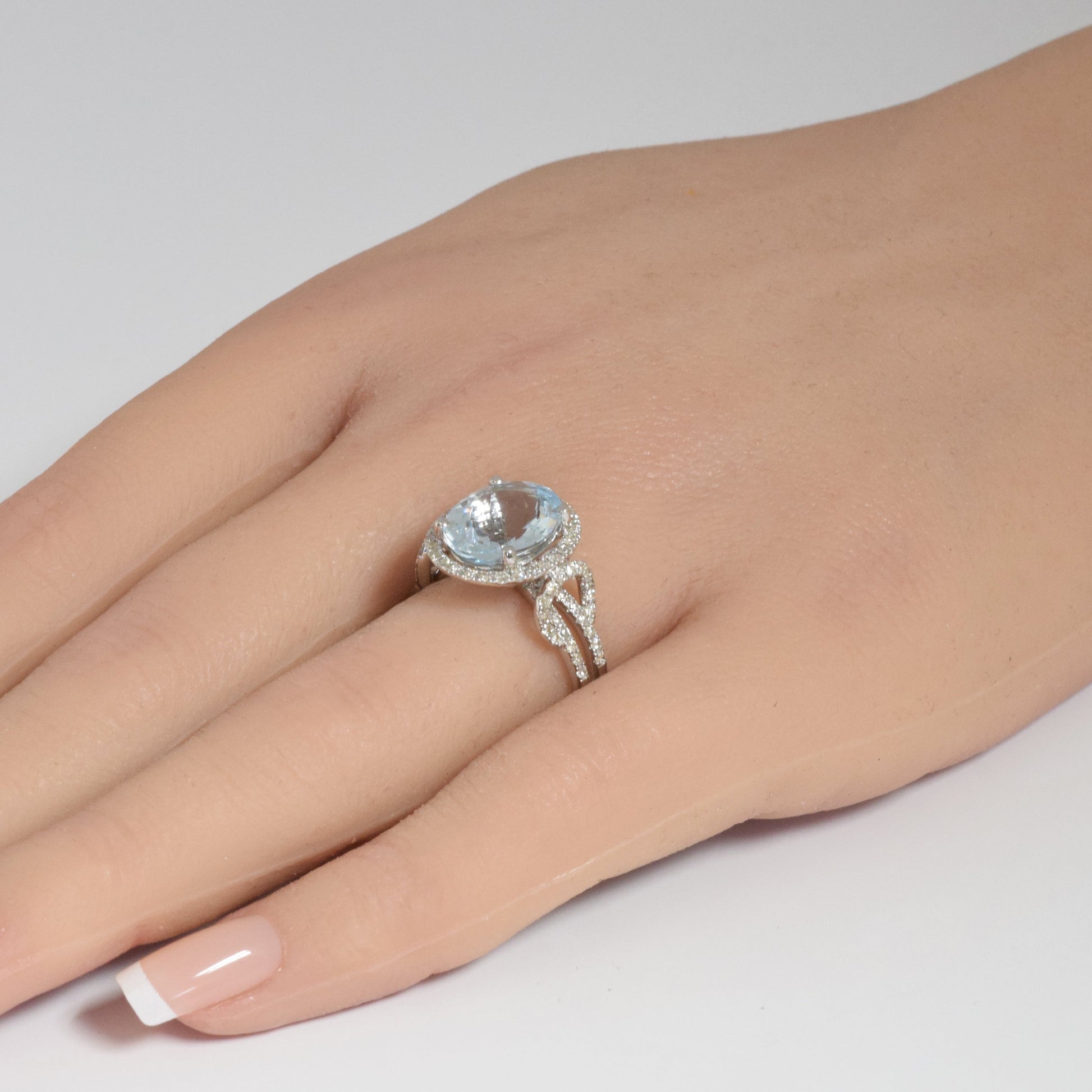 SPECIAL!4.45ct G SI 14K White Gold Diamond & Oval Shape Aquamarine Gemstone Ring Size 6.5