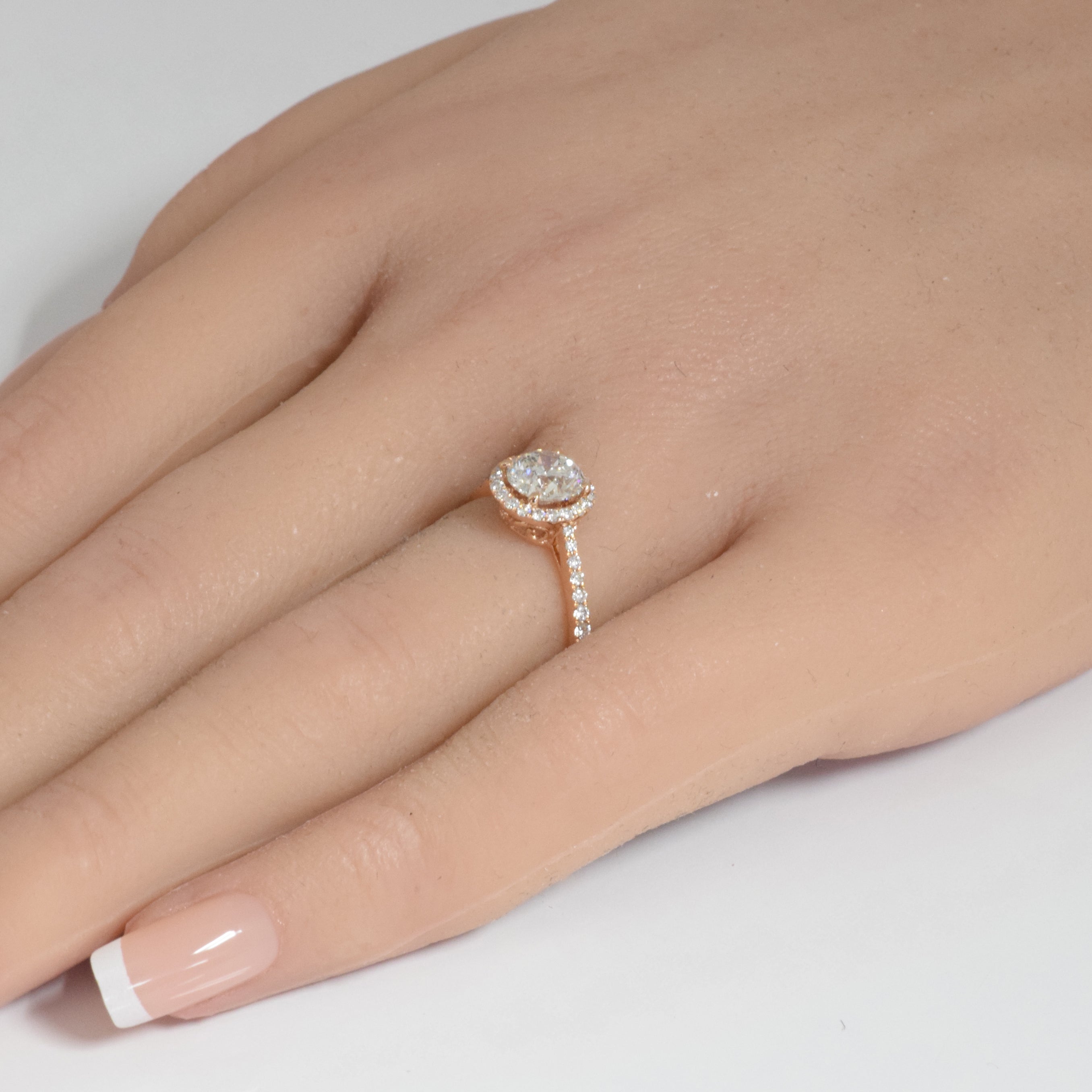 SPECIAL! 1.29ct G SI 14K Rose Gold Round Diamond Halo Engagement Ring Size 6.5