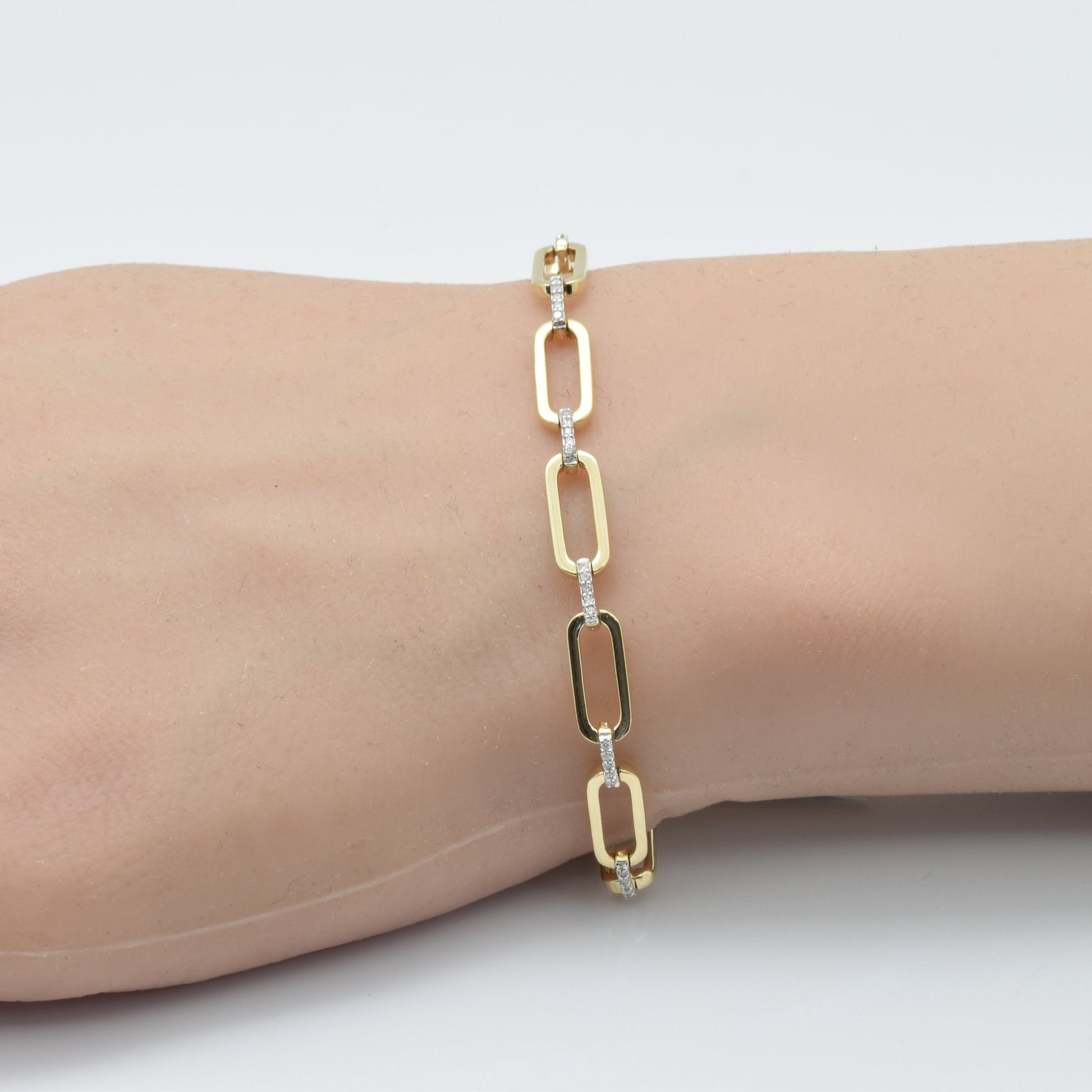 SPECIAL!.24ct G SI 14K Yellow Gold Paper Clip Style Link Diamond Bracelet 7" Long