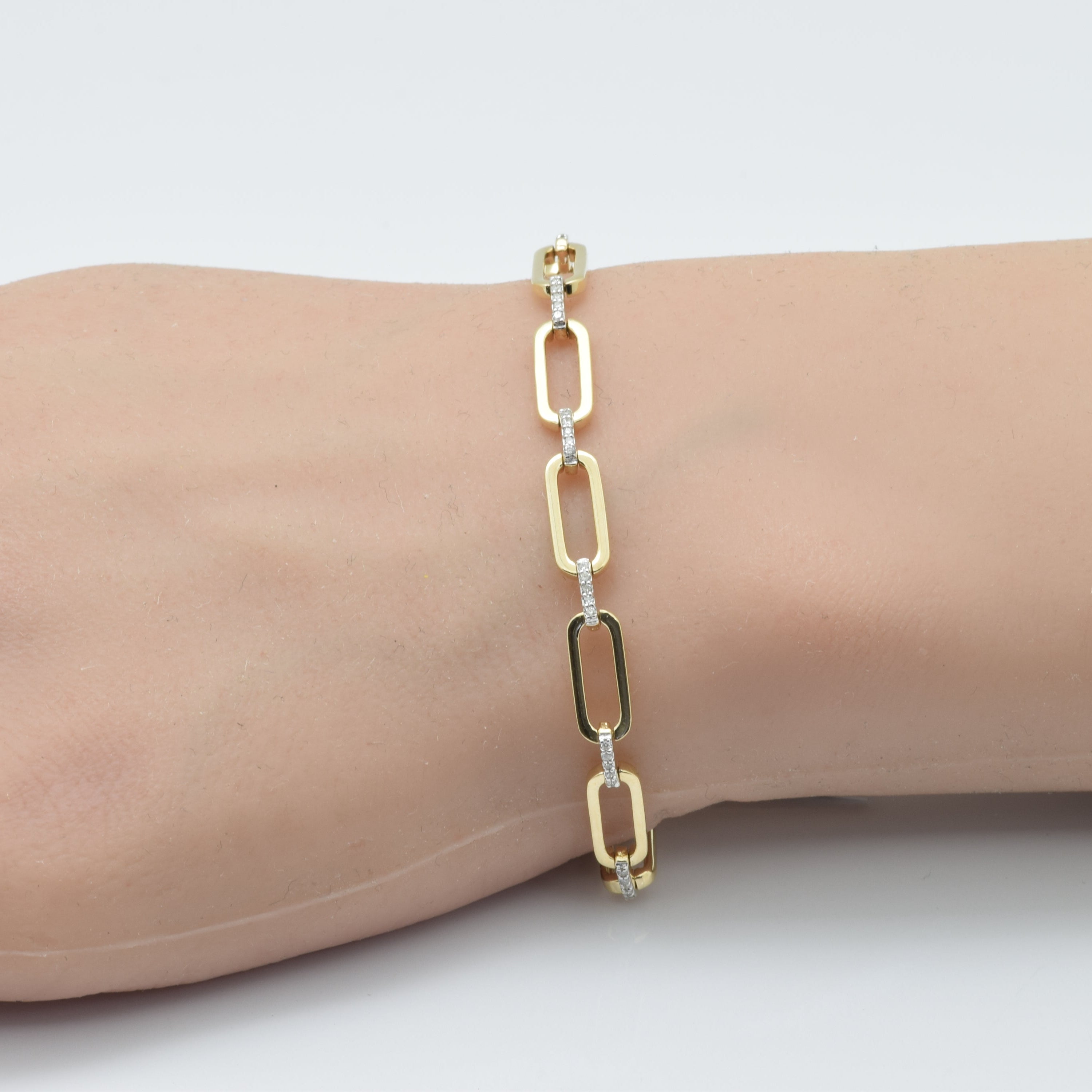 SPECIAL!.24ct G SI 14K Yellow Gold Paper Clip Style Link Diamond Bracelet 7" Long