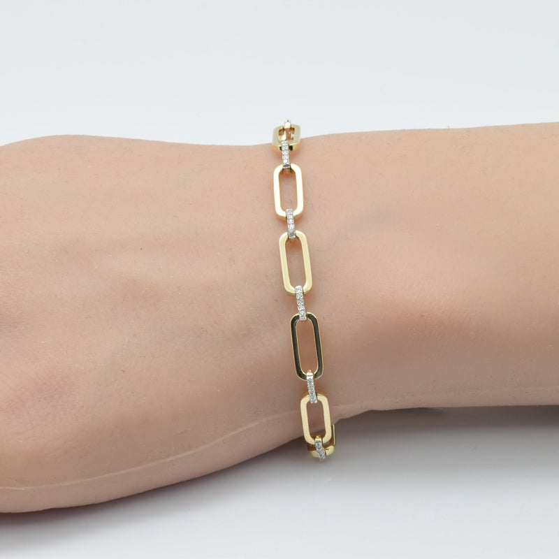 SPECIAL!.24ct G SI 14K Yellow Gold Paper Clip Style Link Diamond Bracelet 7" Long