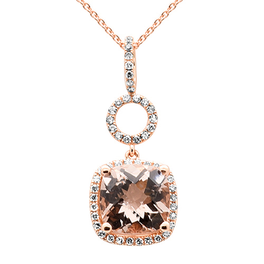 SPECIAL! 2.08ct G SI 14K Rose Gold Diamond Morganite Gemstone Pendant Necklace 18" Long
