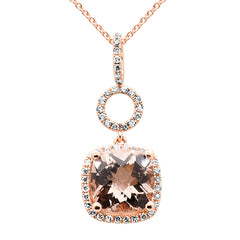 SPECIAL! 2.08ct G SI 14K Rose Gold Diamond Morganite Gemstone Pendant Necklace 18" Long