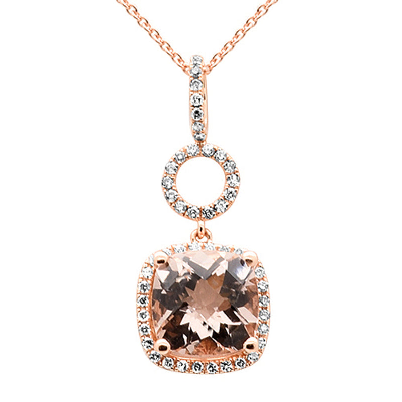 SPECIAL! 2.08ct G SI 14K Rose Gold Diamond Morganite Gemstone Pendant Necklace 18" Long