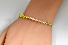 SPECIAL! .94ct G SI 14K Yellow Gold Round & Baguette Diamond Bangle Bracelet