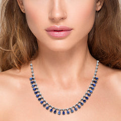 SPECIAL! 12.60ct G SI 14K White Gold Diamond & Blue Sapphire Gemstone Pendant Necklace 16+2" Long