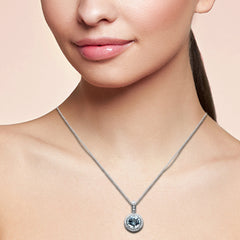 SPECIAL!3.41ct G SI 14K White Gold Diamond & Round Shape Aquamarine Gemstone Pendant Necklace 16" Long Chain