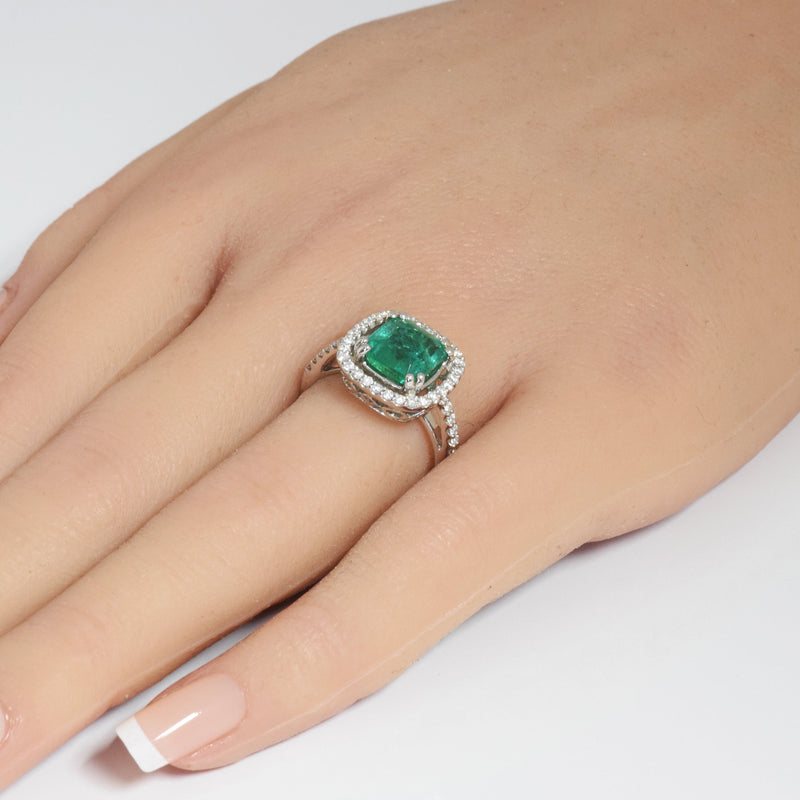SPECIAL!2.99ct G SI 14K White Gold Emerald Gemstone & Diamond Ring Size 6.5