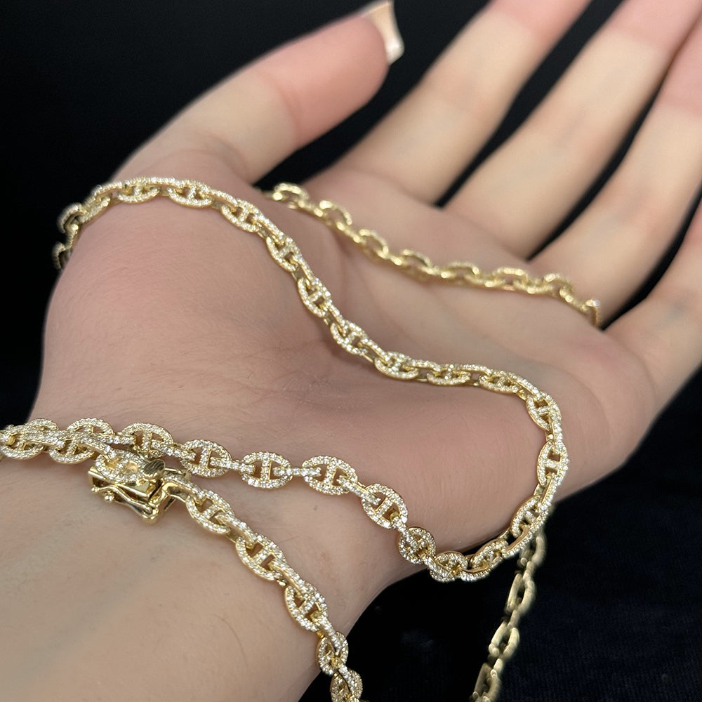 SPECIAL! 3.52ct G SI 14K Yellow Gold Diamond Mariner Link Chain Necklace 22" Long