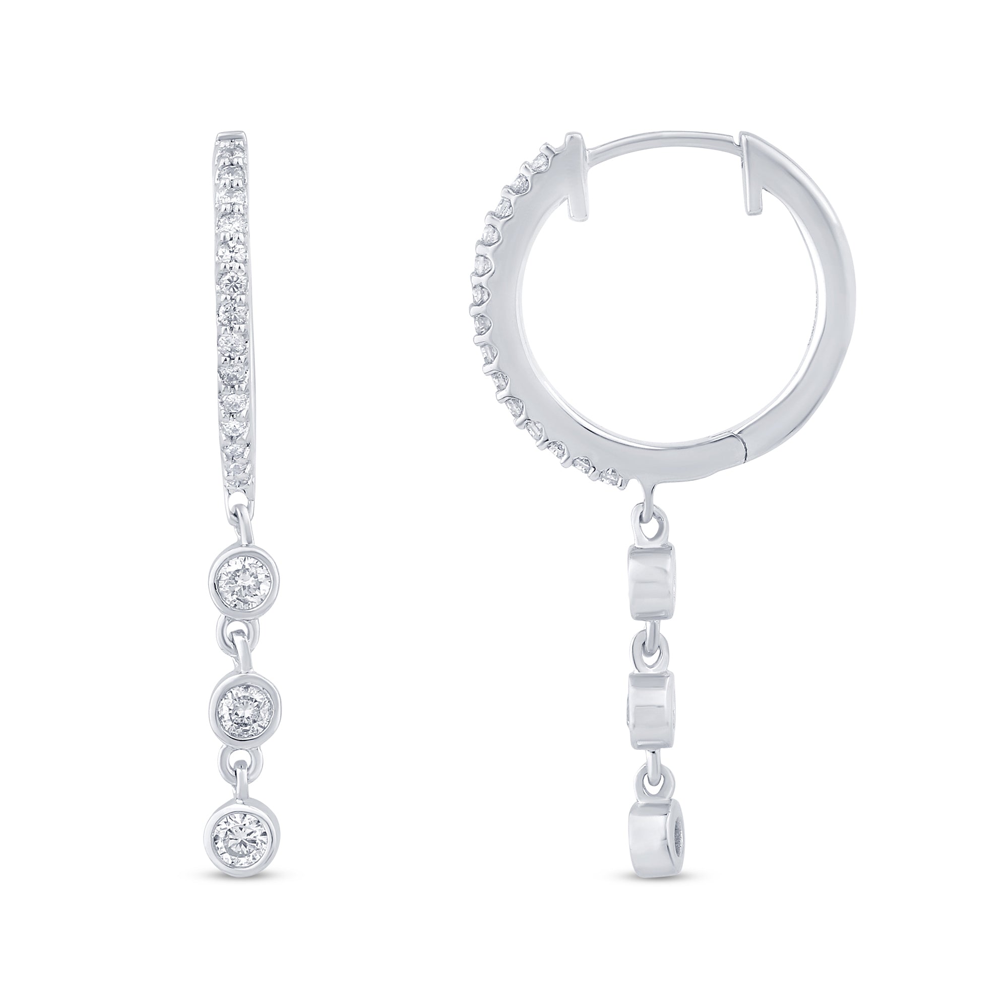 SPECIAL! .42ct G SI 14K White Gold Diamond Hoop Dangling Post & Click Earrings