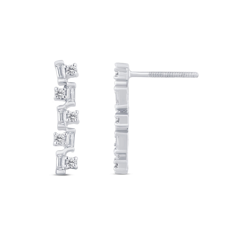 .20ct G SI 14K White Gold Diamond Round & Baguette Earrings