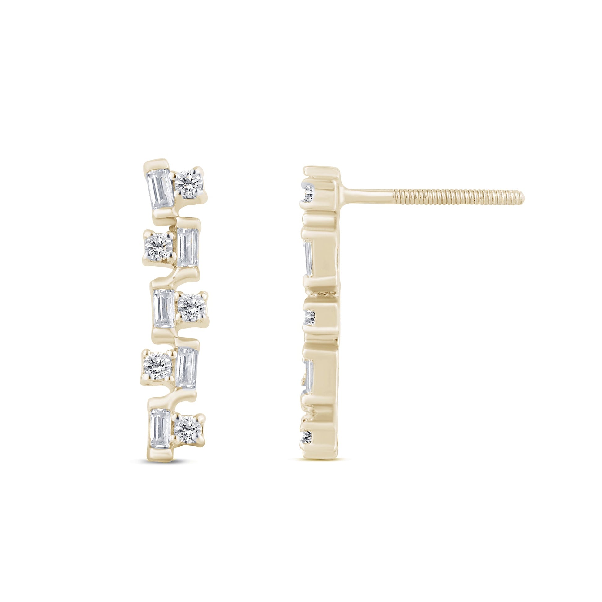 .21ct G SI 14K Yellow Gold Diamond Round & Baguette Earrings