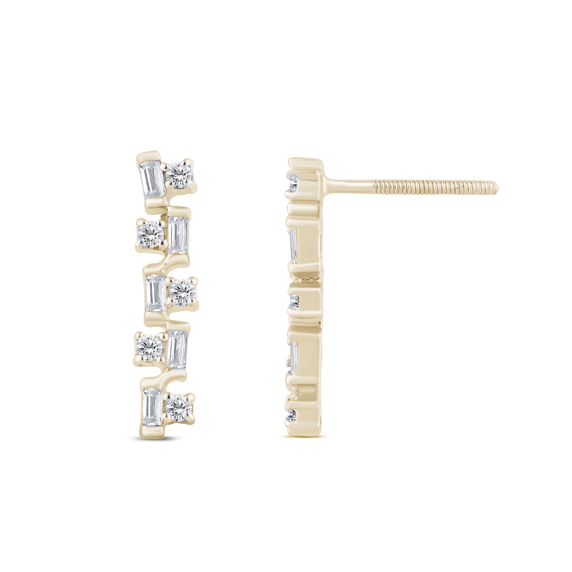 .21ct G SI 14K Yellow Gold Diamond Round & Baguette Earrings