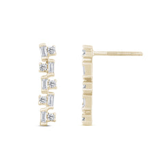 .21ct G SI 14K Yellow Gold Diamond Round & Baguette Earrings