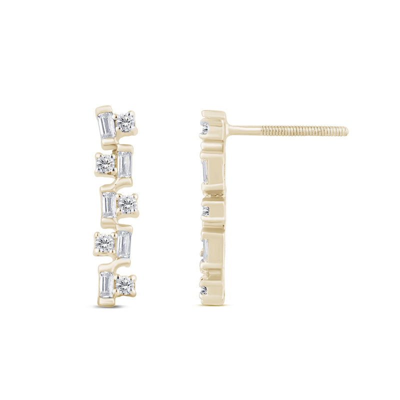 .21ct G SI 14K Yellow Gold Diamond Round & Baguette Earrings