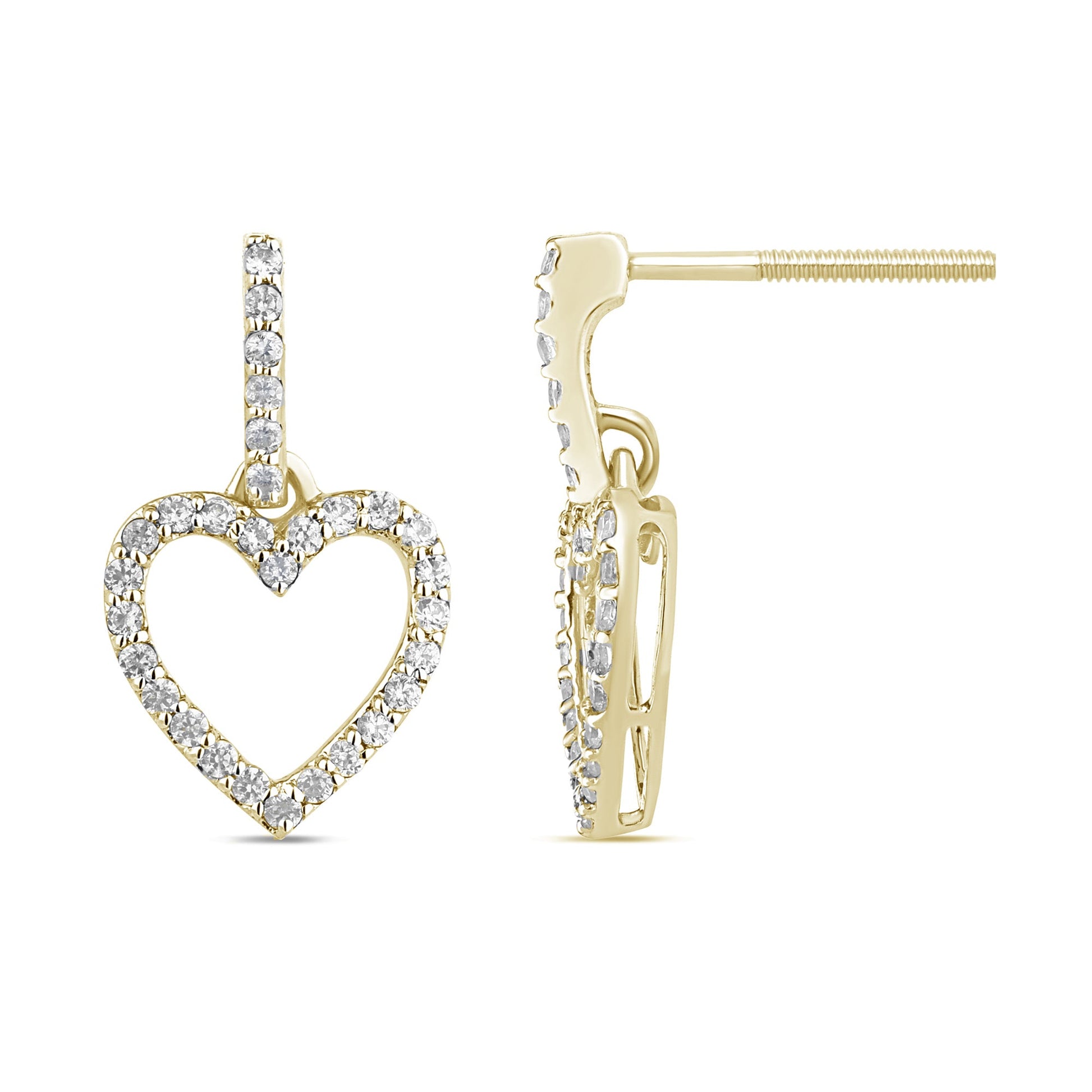 .23ct G SI 14K Yellow Gold Diamond Dangling Heart Earrings