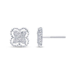 .13ct 14k White Gold Flower Clover Diamond Earrings