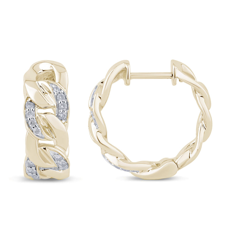 SPECIAL! .14ct G SI 14K Yellow Gold Diamond Cuban Hoop Earrings