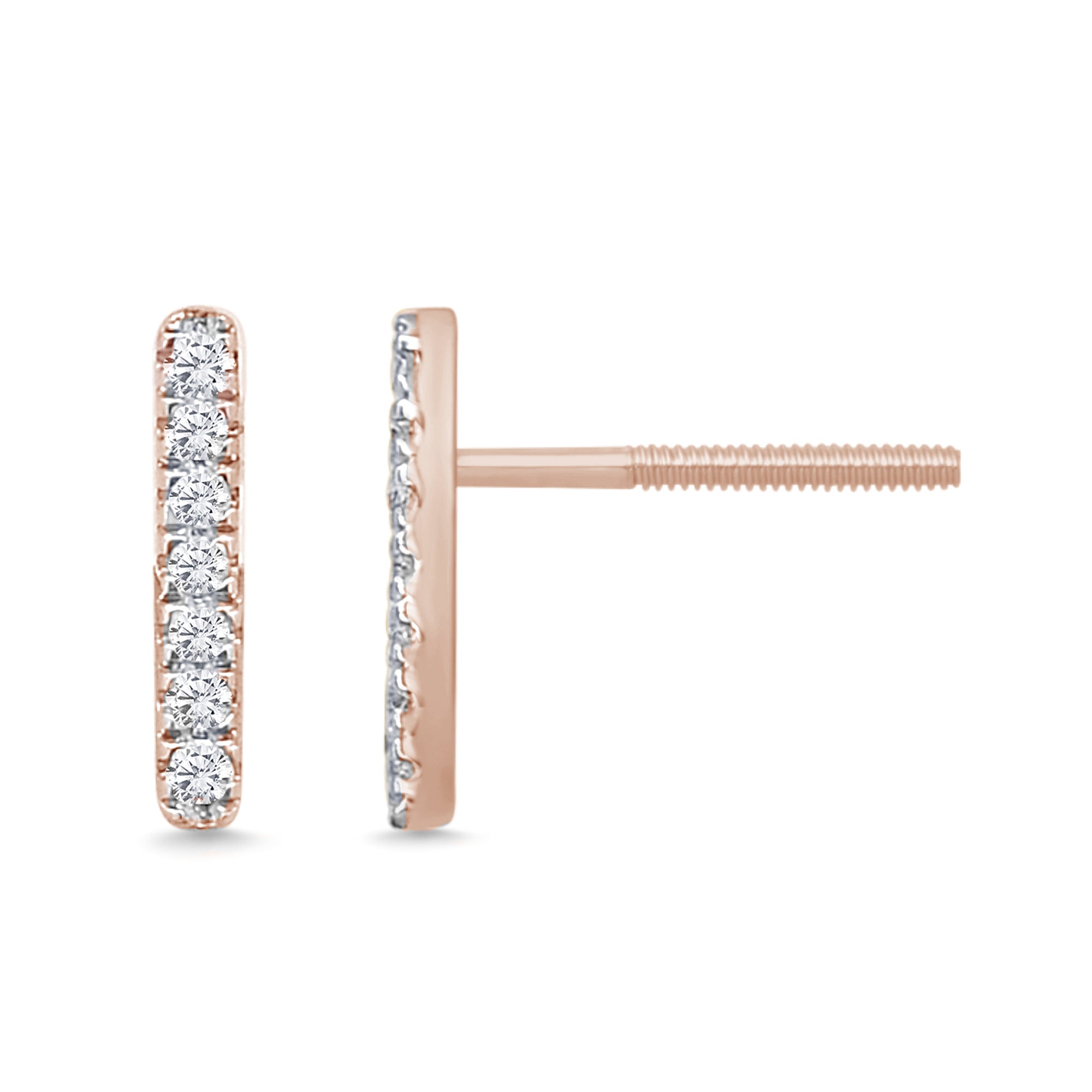 DIAMOND CLOSEOUT! .11ct 14k Rose Gold Diamond Line Modern Screw Back Earrings