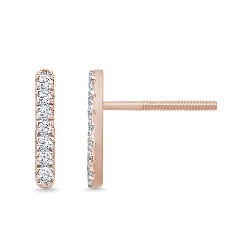 DIAMOND CLOSEOUT! .11ct 14k Rose Gold Diamond Line Modern Screw Back Earrings