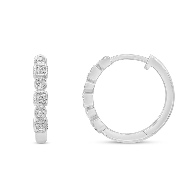DIAMOND CLOSEOUT! .10ct G SI 10K White Gold Diamond Round & Princess Shaped Hoop Earrings