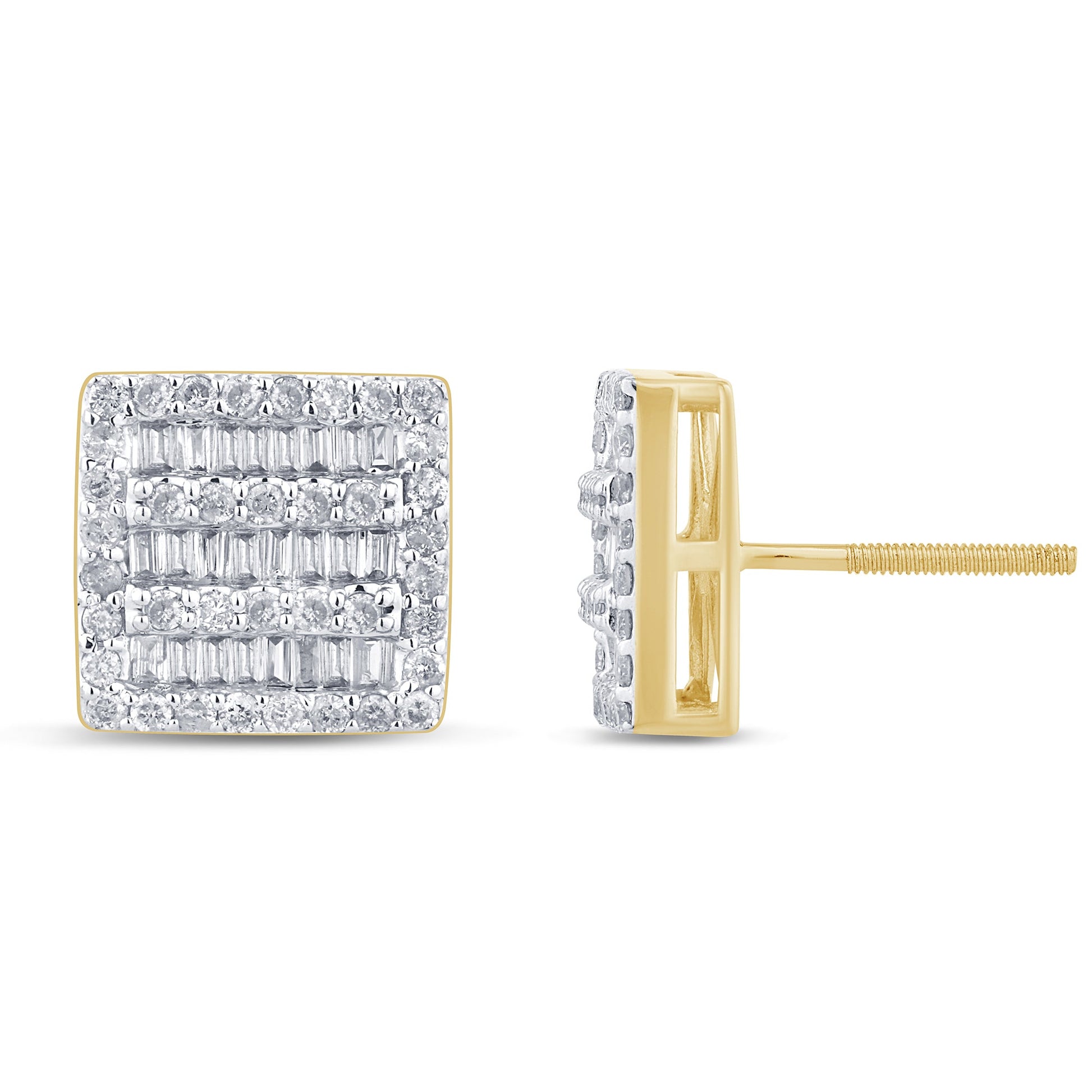 DIAMOND CLOSEOUT! .90ct G SI 10K Yellow Gold Round & Baguette Diamond Earrings