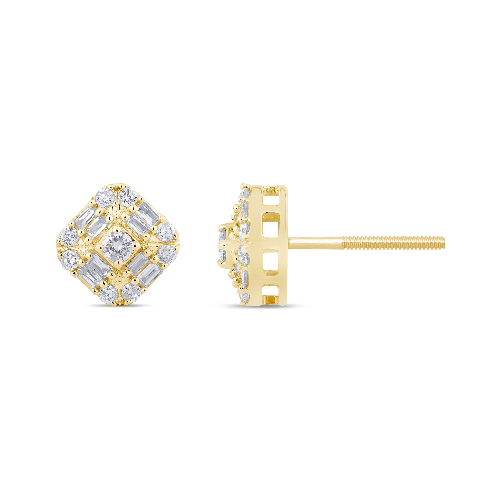 SPECIAL! .29ct G SI 14K Yellow GoldDiamond Square Shaped Earrings  Screw Back
