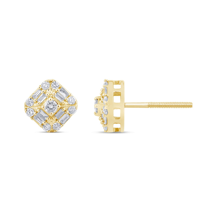 SPECIAL! .29ct G SI 14K Yellow GoldDiamond Square Shaped Earrings  Screw Back