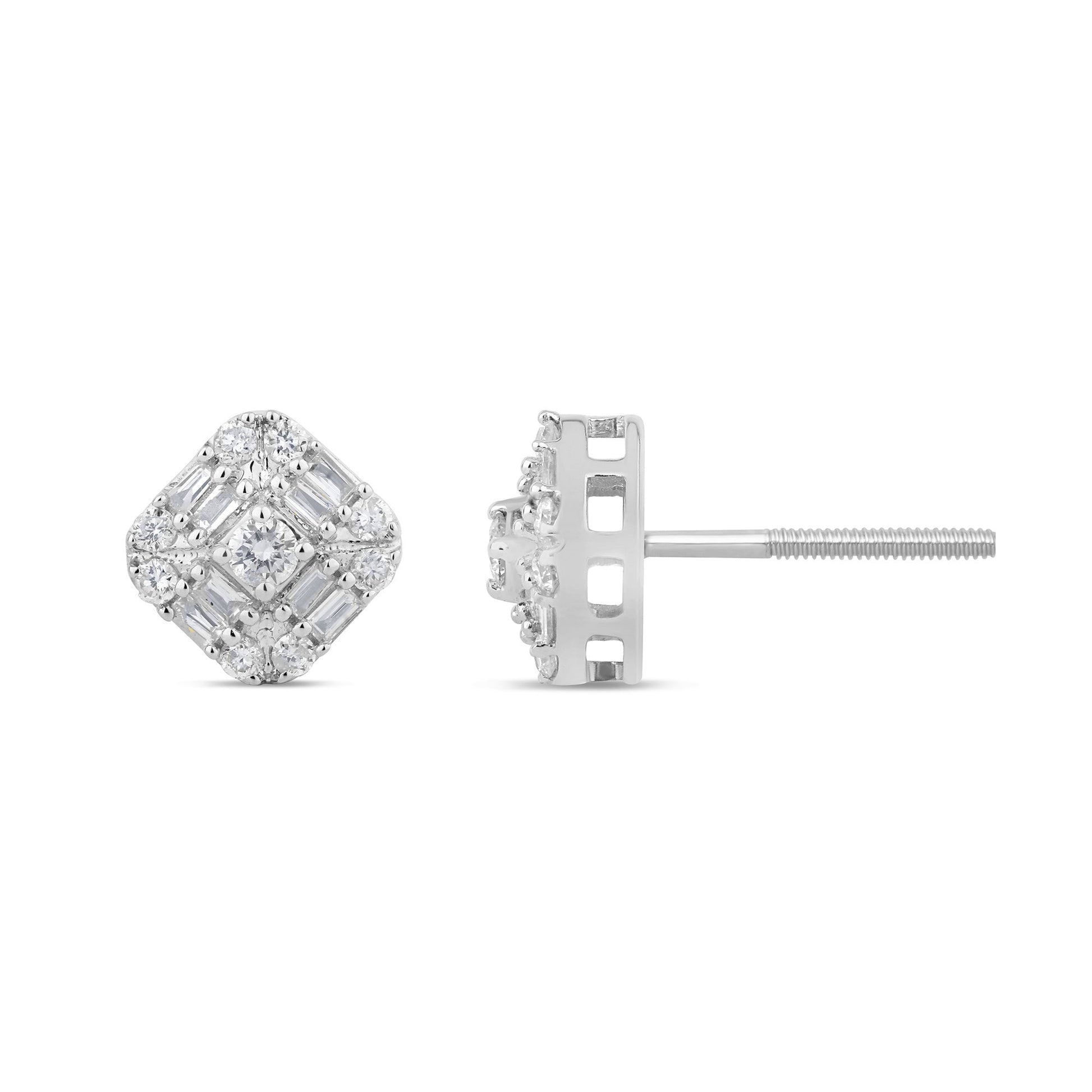 SPECIAL! .30ct G SI 14K White Gold Diamond Square Shaped Earrings  Screw Back
