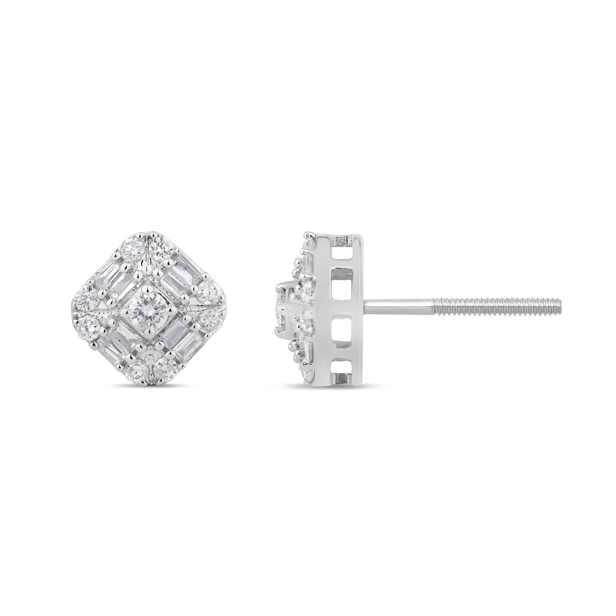 SPECIAL! .30ct G SI 14K White Gold Diamond Square Shaped Earrings  Screw Back