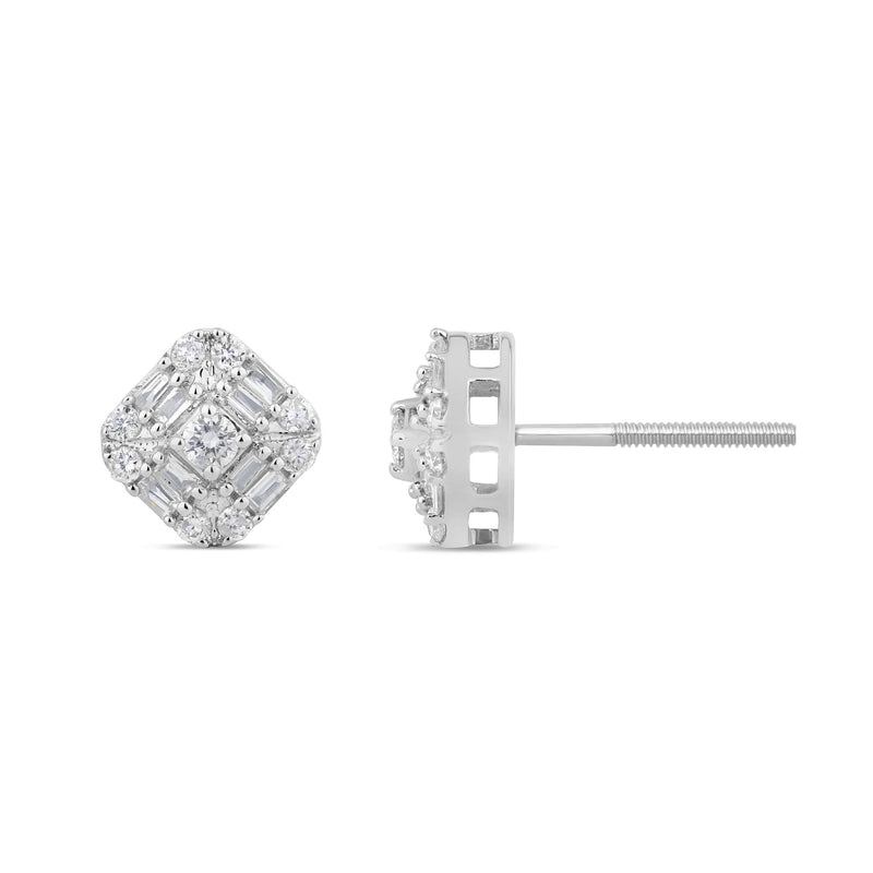 SPECIAL! .30ct G SI 14K White Gold Diamond Square Shaped Earrings  Screw Back