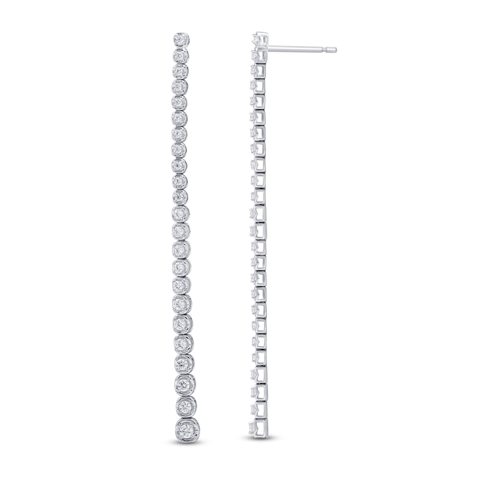 SPECIAL! .79ct G SI 14K White Gold Diamond Long Chain Dangle Drop Earrings