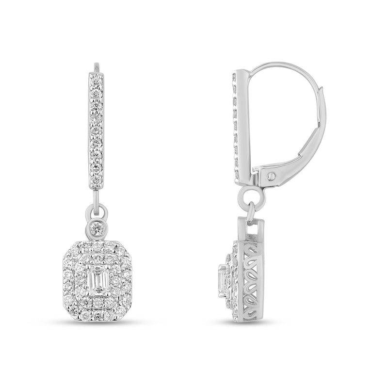 DIAMOND CLOSEOUT!  .77ct G SI 14K White Gold Diamond Round & Baguette Dangle Earrings