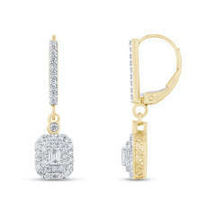 DIAMOND CLOSEOUT!  .78ct G SI 14K Yellow Gold Diamond Round & Baguette Dangle Earrings