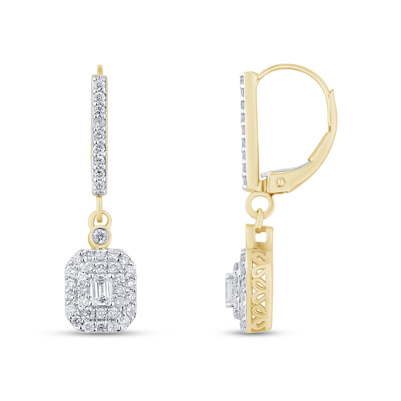 DIAMOND CLOSEOUT!  .78ct G SI 14K Yellow Gold Diamond Round & Baguette Dangle Earrings