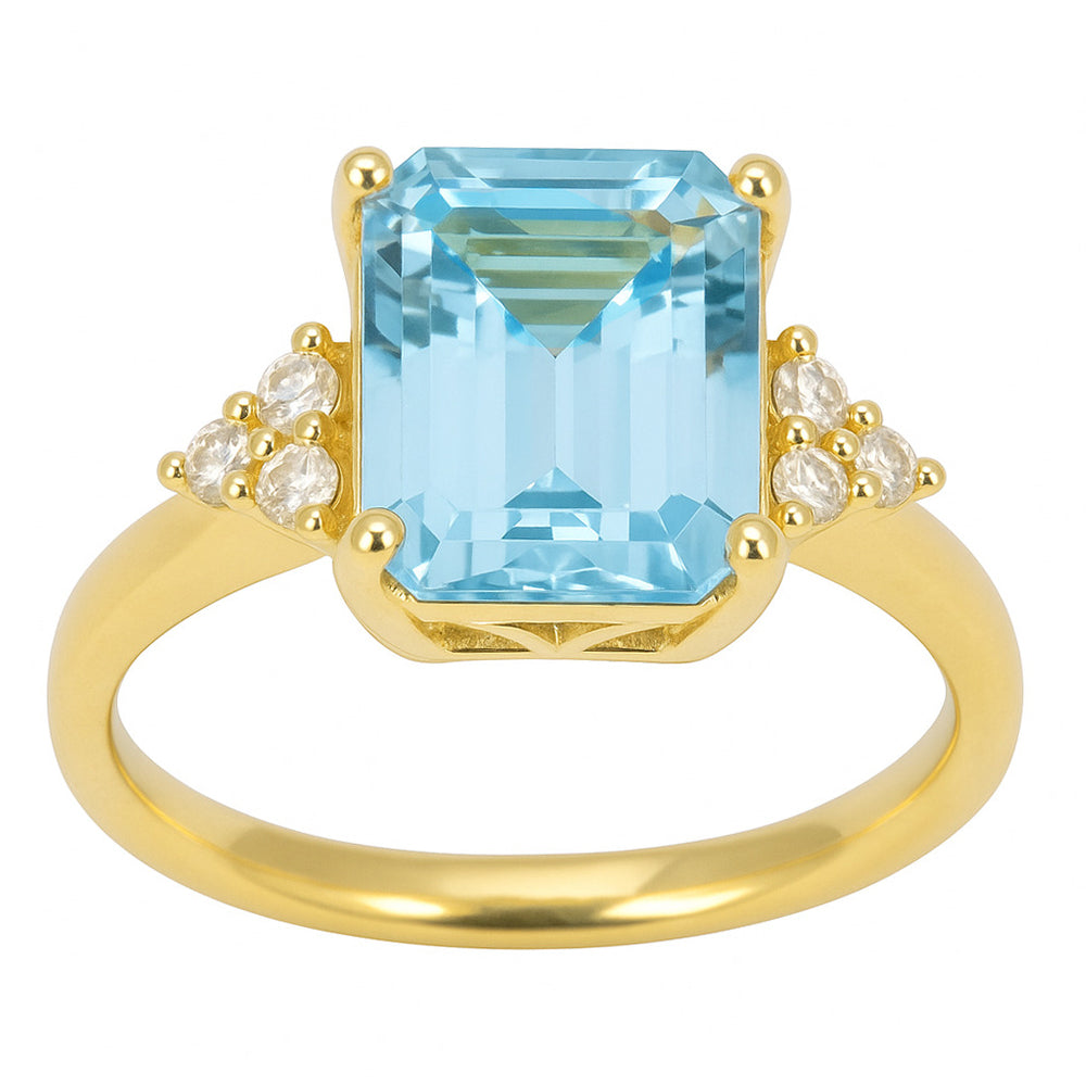 SPECIAL!2.18ct G SI 14K Yellow Gold Diamond & Aqua Gemstone Ring Size 6.5