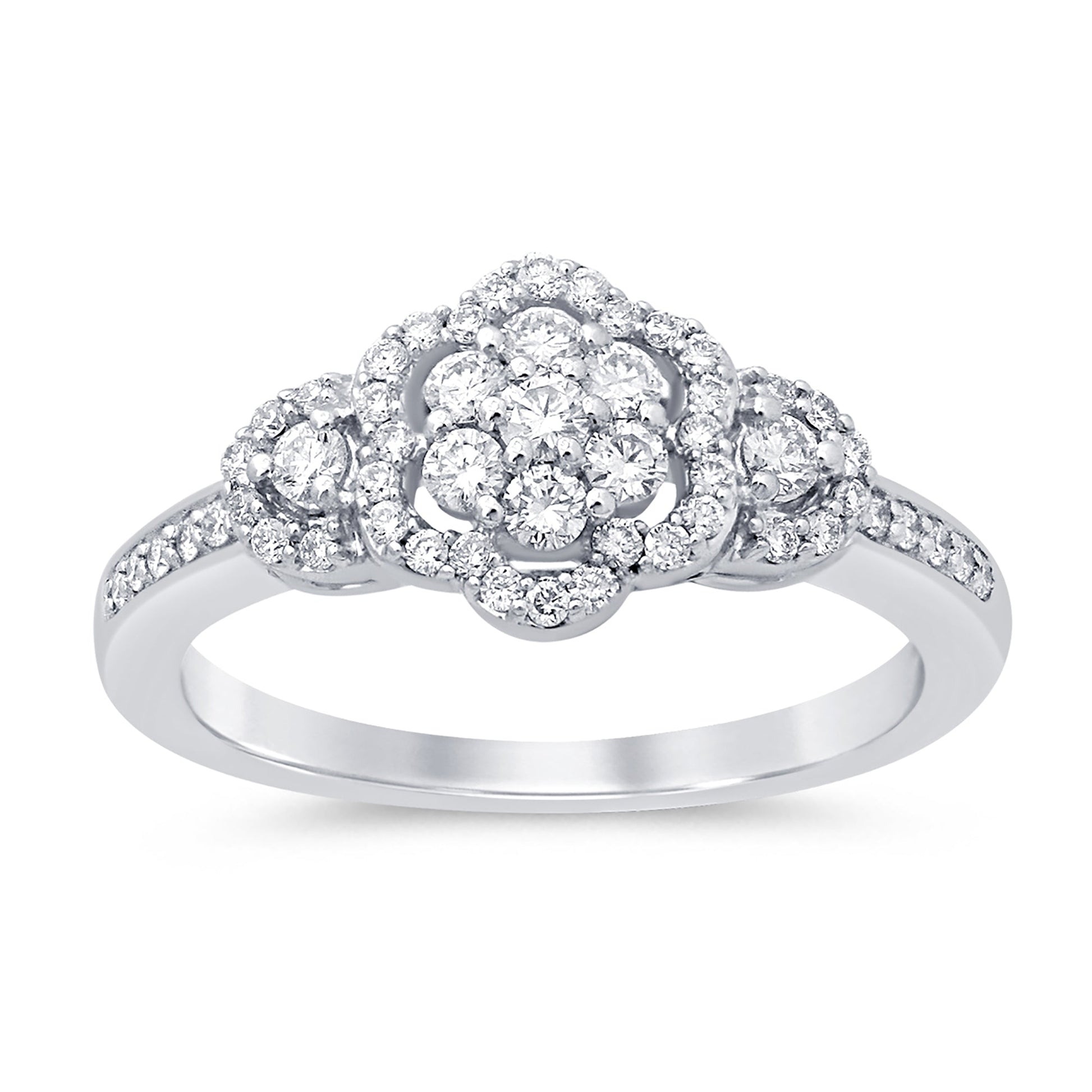 DIAMOND CLOSEOUT!  .42ct 14KT White Gold Diamond Flower Engagement Ring Size 6.5
