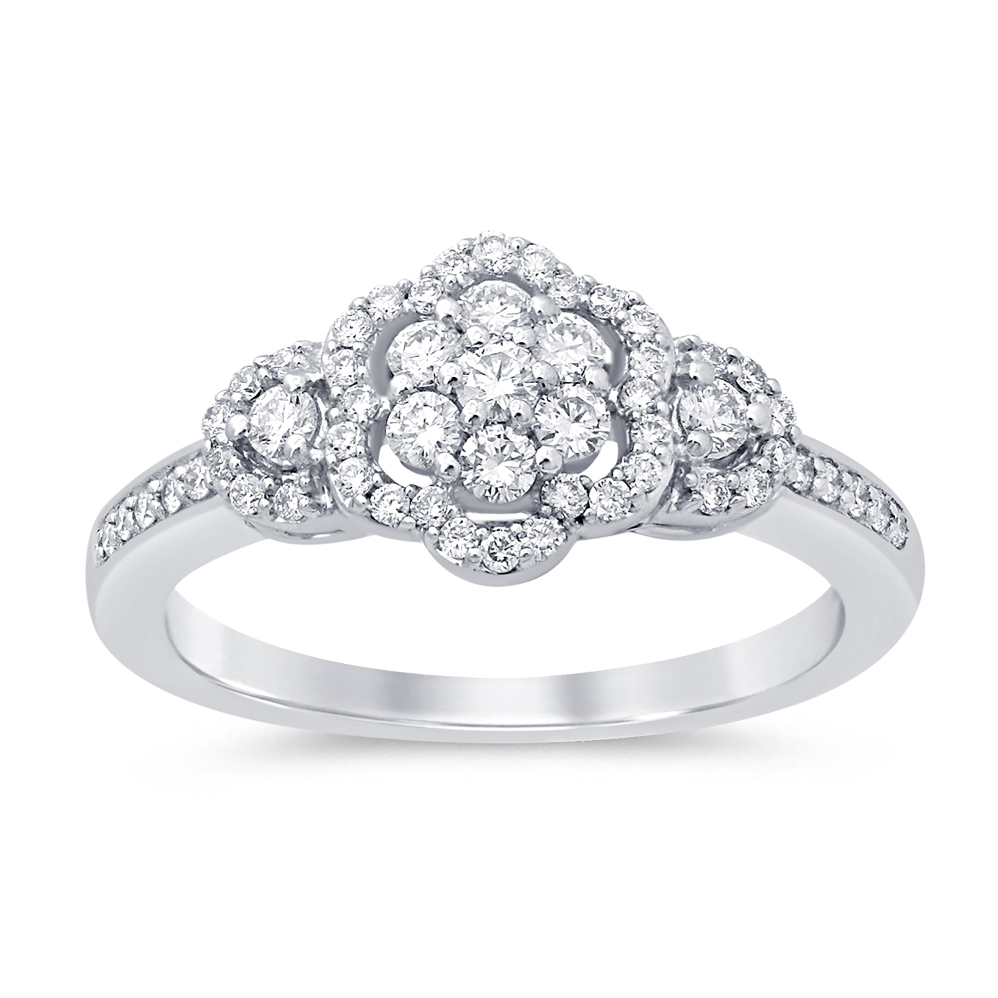 DIAMOND CLOSEOUT!  .42ct 14KT White Gold Diamond Flower Engagement Ring Size 6.5