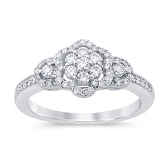 DIAMOND CLOSEOUT!  .42ct 14KT White Gold Diamond Flower Engagement Ring Size 6.5