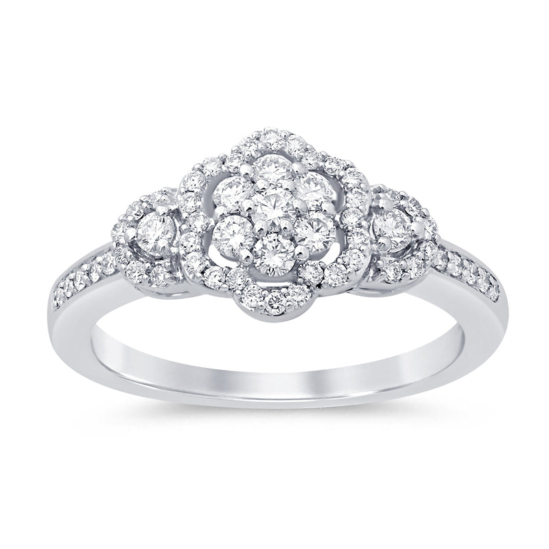 DIAMOND CLOSEOUT!  .42ct 14KT White Gold Diamond Flower Engagement Ring Size 6.5