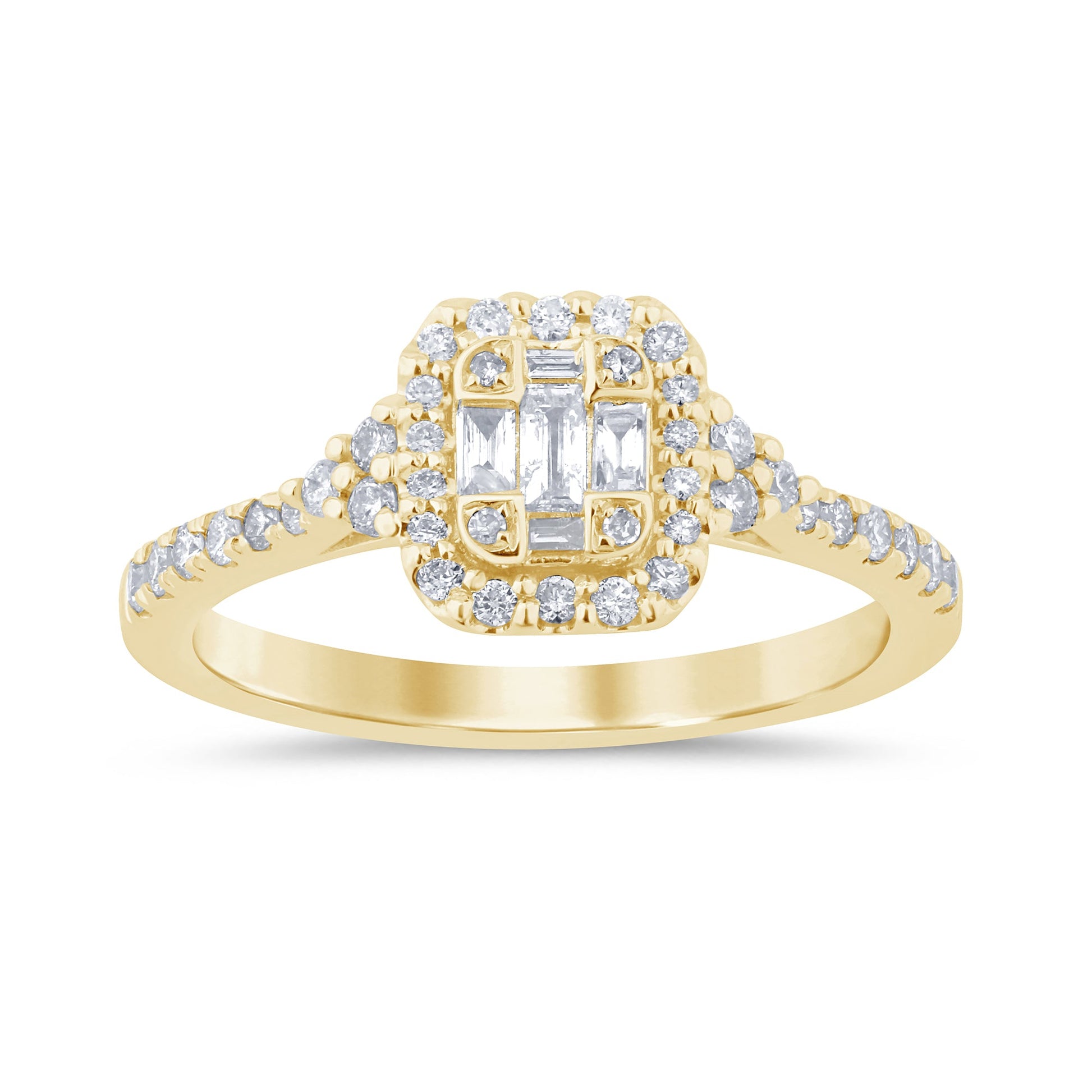 DIAMOND CLOSEOUT! .45ct G SI 14K Yellow Gold Round & Baguette Diamond Women's Ring Size 6.5