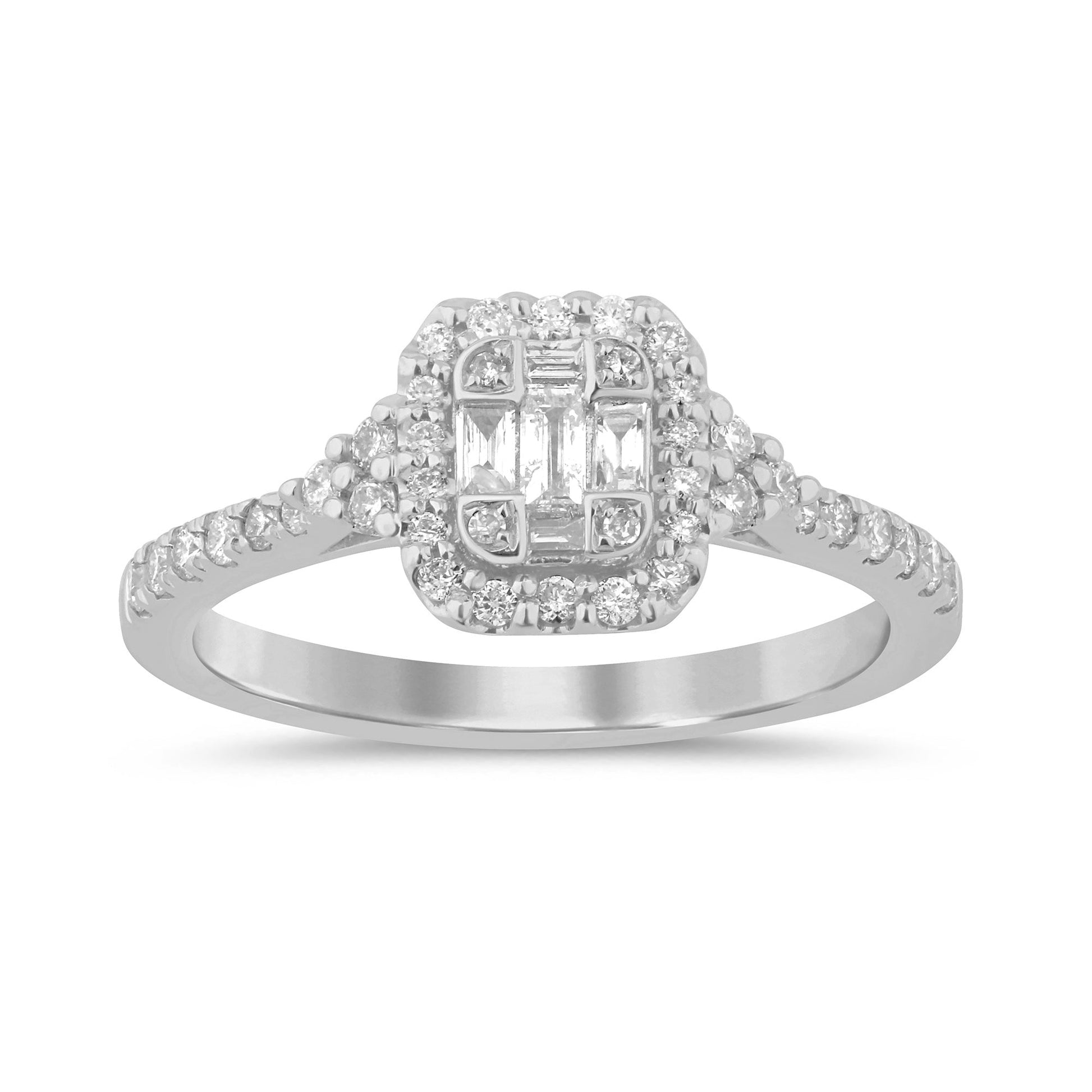 DIAMOND CLOSEOUT!  .45ct G SI 14K White Gold Round & Baguette Diamond Women's Ring Size 6.5