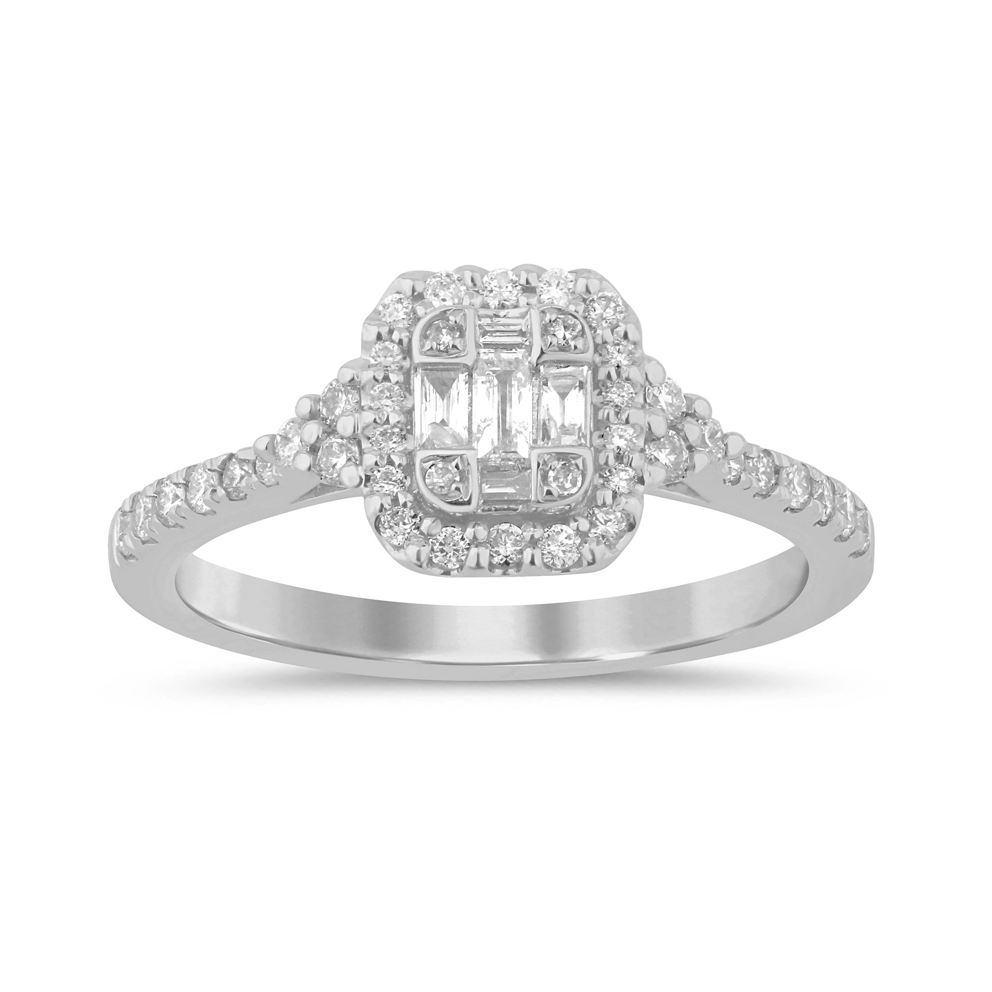 DIAMOND CLOSEOUT!  .45ct G SI 14K White Gold Round & Baguette Diamond Women's Ring Size 6.5