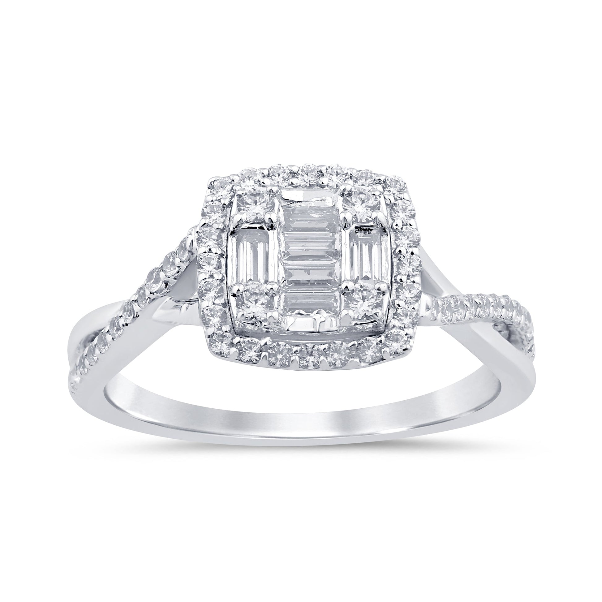 SPECIAL!.50ct G SI 14K White Gold Round & Baguette Diamond Engagement Ring Size 6.5